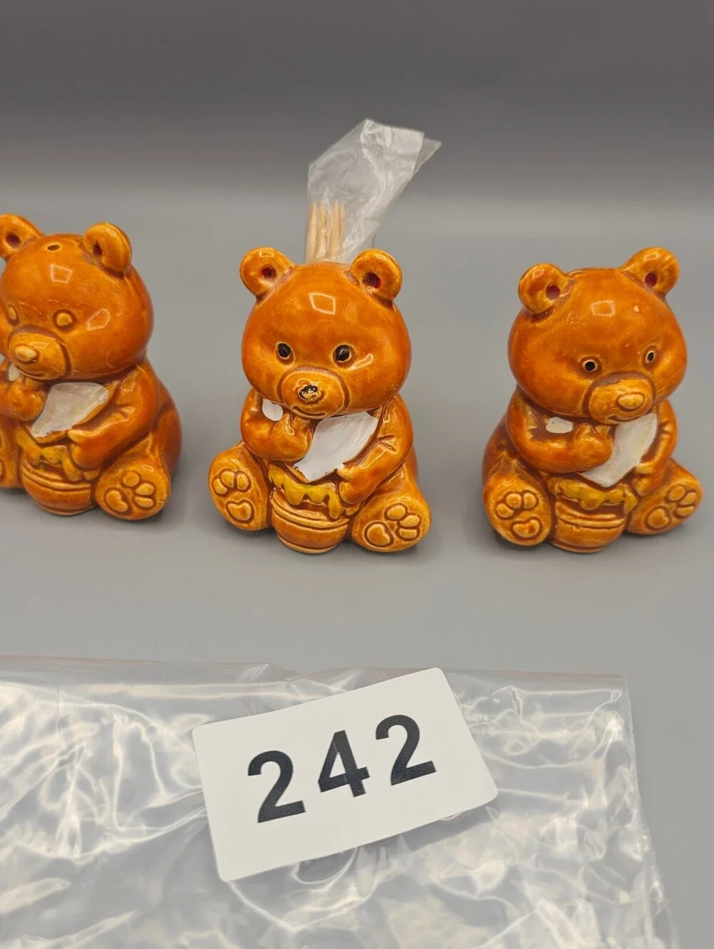 Vintage Ceramic Bear Honey Pot Set from Japan